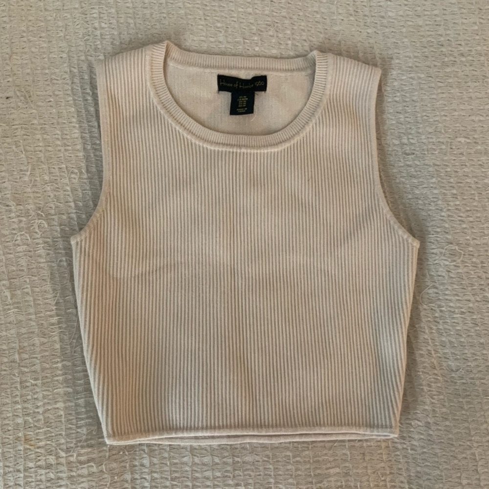 House Of Harlow 1960 Revolve Cream Ribbed Cropped Tank Top Scoop Neck Knit Mediu